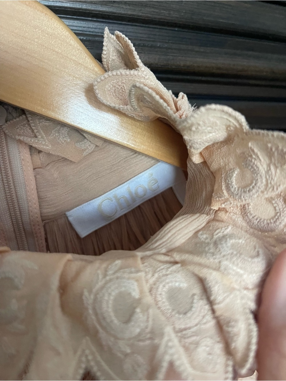 Chloé Smocked High-Neck Pleated Silk Blouse in Nude Beige - Picture 9 of 10